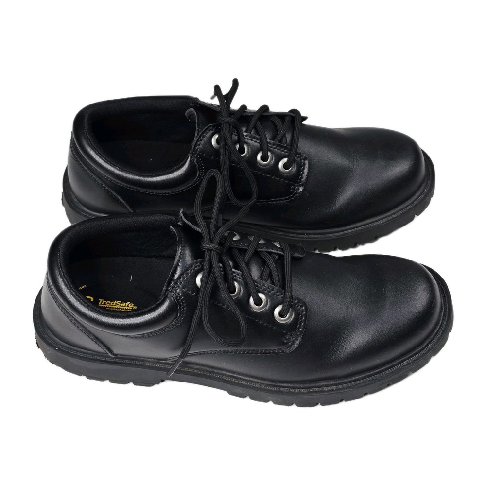 TredSafe Mens Black Leather‎ Lace Up Oil Slip Resistant Work Shoes Size 9.5